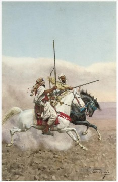 two boys singing Painting - Giulio Rosati Two Arab horsemen
